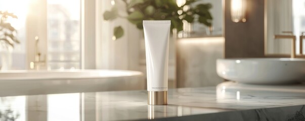 White Cream Tube On Marble Bathroom Counter