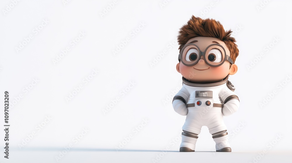 Poster A cheerful cartoon character in a spacesuit, ready for adventure in space exploration.