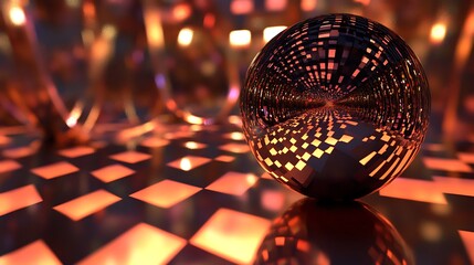 Obraz premium Reflective Sphere On Illuminated Checkered Surface