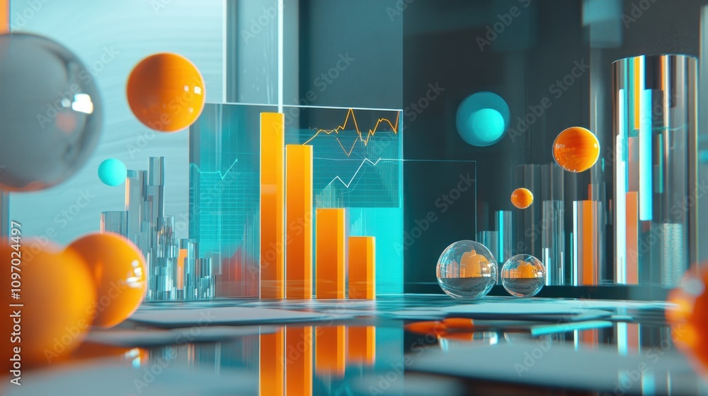 Poster Abstract representation of data analysis with geometric shapes and graphs.