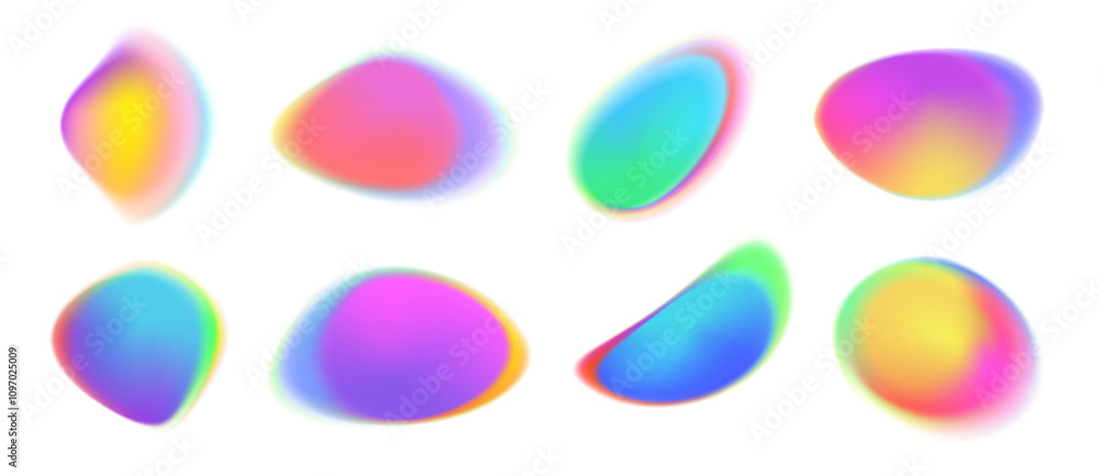 Poster color gradient circle. holographic iridescent shapes, abstract color round blobs with soft blend of 