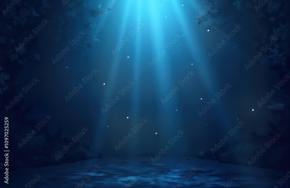 Aufkleber dark blue background features deep ocean scene. light beams shine through water. glimmering particle