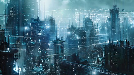 Naklejka premium Futuristic construction sites urban cities featuring hightech equipment and innovative building processes