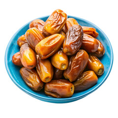 Dried dates in a plate on transparent background