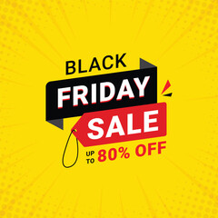 Black Friday social media post template, Black Friday sale, Exclusive Offer template. banner design for black Friday, Up to 75% off, 50%, 70% off, 80% off with yellow background, Offer template.