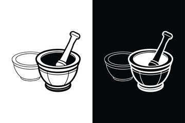 Mortar and pestle flat icon vector on White Background Vector Art Illustration on white background.