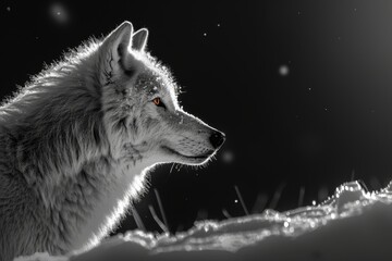 Obraz premium Portrait of an Arctic Wolf Isolated on Black Background for Wildlife Setting