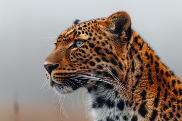 Obraz premium Leopard Standing Proudly and Looking Away with White Background for Wildlife Scene