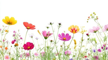 Vibrant Cosmos Flowers and Wildflowers in Bloom