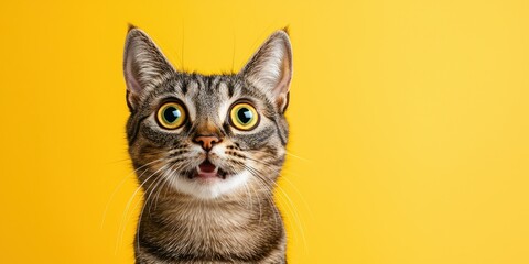 A Surprised Tabby Cat Against A Yellow Background