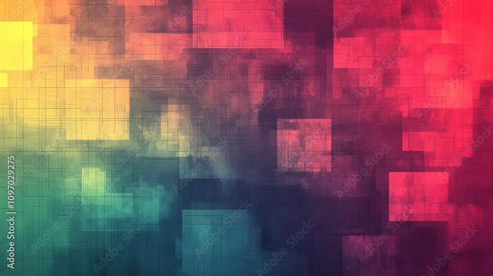 Poster a vibrant abstract background featuring colorful squares in various shades, creating a visually appe