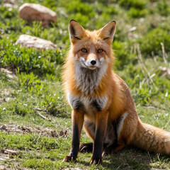 Closeup shot of red fox on a field of Montague National Park Spain