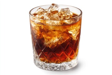 A Glass of Cola with Ice Cubes in a Crystal Glass