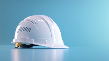 White Hard Hat on Blue Background: A close-up shot of a white hard hat against a vibrant blue background, emphasizing the safety and security it represents.