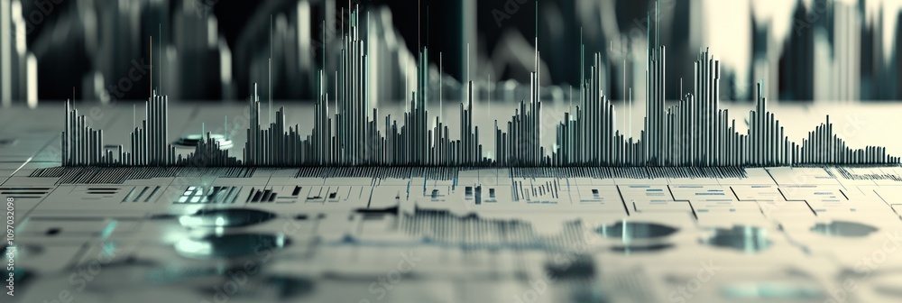 Aufkleber A digital visualization of data metrics with abstract graphical elements.