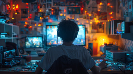 Generative AI. Obsession with games is a simple but powerful image of a gamer, gambling addiction