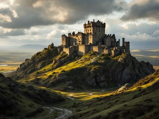 Fototapeta premium Bamburgh Castle, Northumberland's panoramic hilltop view.