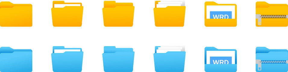 File folders icons set. Data file folders.
collection of open and closed folders. Vector illustration.