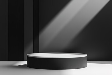 Minimalist podium with shadow play in black and white