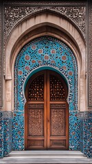 Obraz premium Beautiful moroccan tiles and doors symmetrical architectural style photos