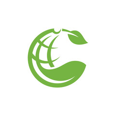 Nature World logo design template vector. Earth with Leaf logo concept