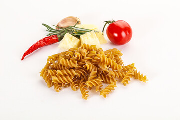 Raw whole grain pasta fusilli