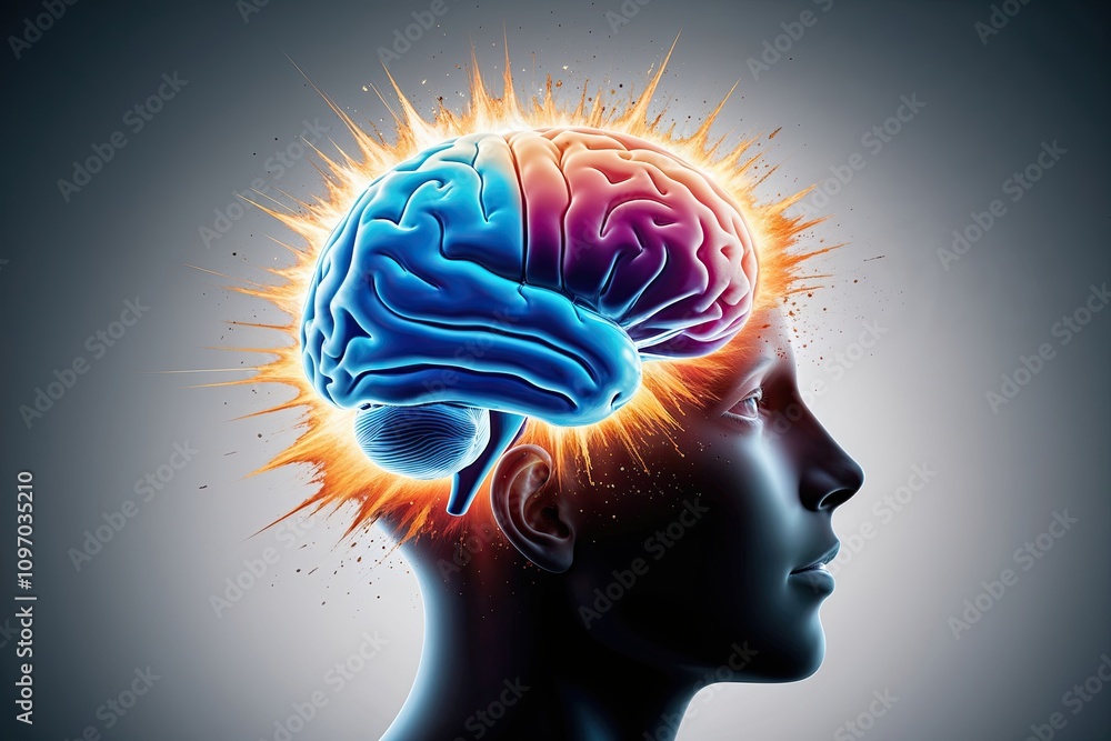 Poster exploding brain concept art representing creativity cognition and innovation