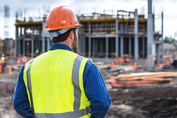 Worker in high vis gear at construction site