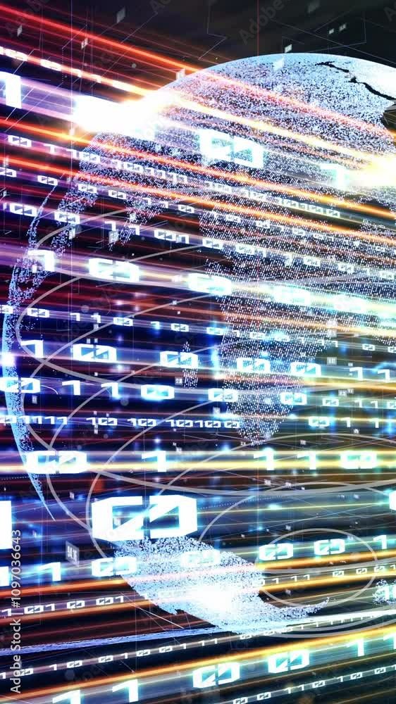 Poster futuristic global network and tacit digital data transfer 3d graphic . concept of smart digital tran