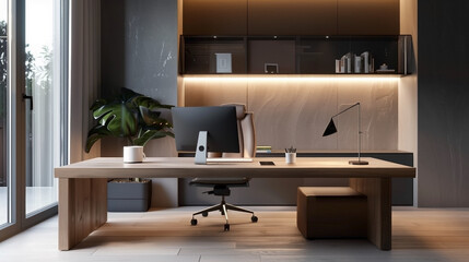 Generative AI. Home office with a stylish productive setup a contempor
