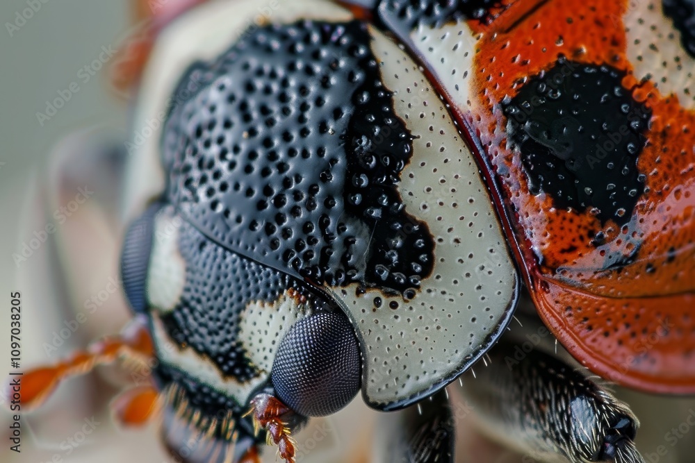 Poster a macro photograph showcasing the intricate patterns and spots on a ladybugs shell a close-up of a l