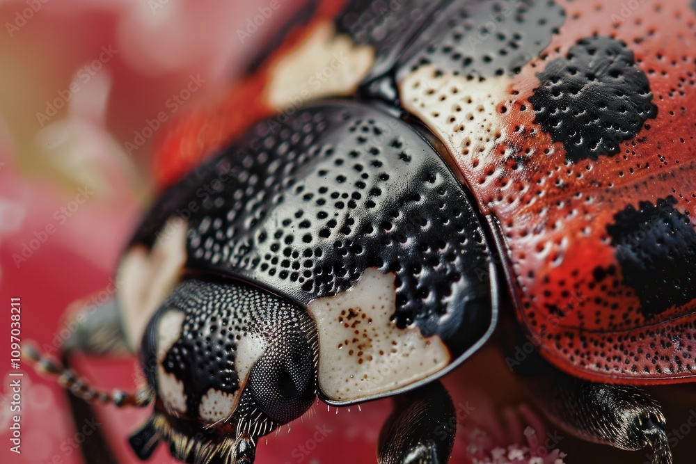 Poster a macro photograph highlighting the intricate details of a ladybugs spots and pattern a close-up of 