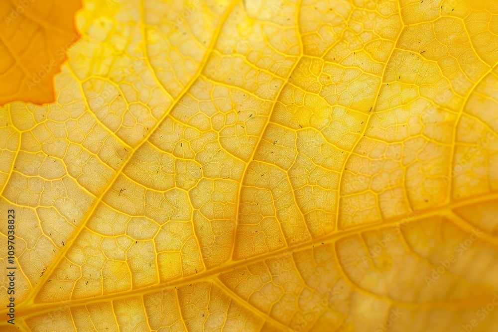 Poster a close-up image of a yellow leaf, showcasing its intricate veins and patterns a close-up of intrica