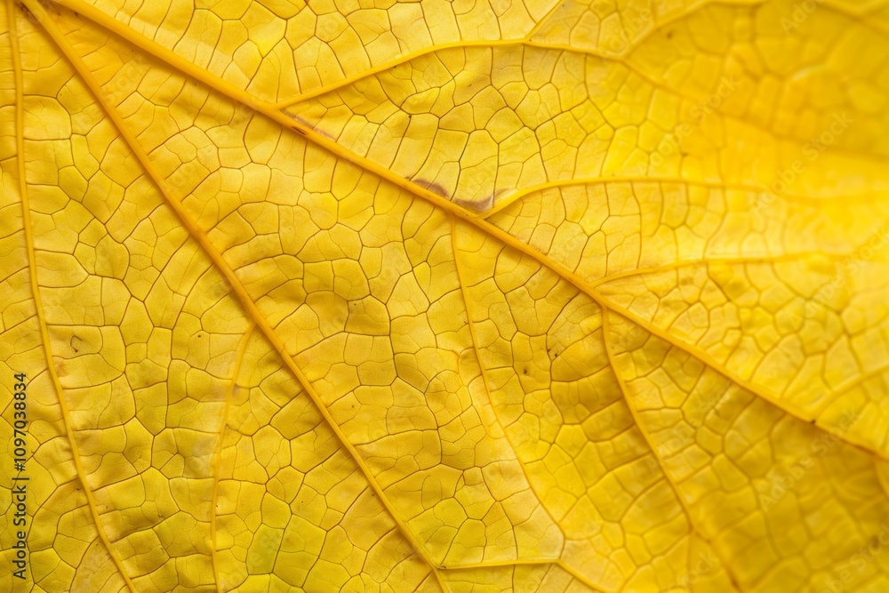 Poster a detailed macro shot showcasing the intricate veins and patterns of a vibrant yellow autumn leaf a 
