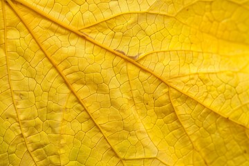 Obraz premium A detailed macro shot showcasing the intricate veins and patterns of a vibrant yellow autumn leaf A close-up of intricate veins and patterns on a delicate yellow leaf