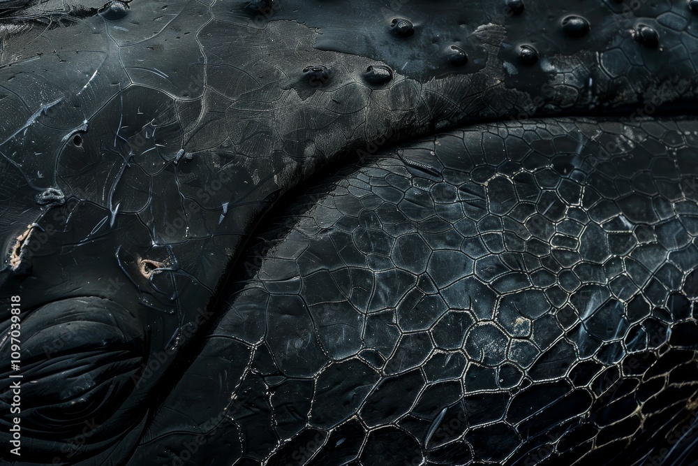 Poster a close-up shot revealing the intricate texture of a humpback whales skin, showcasing its unique pat