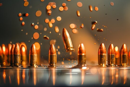 A cluster of bullets hitting a metal target during a shooting range practice session A cluster of bullets hitting a metal target, leaving dents behind