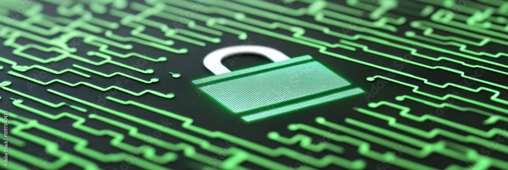 Aufkleber a digital padlock icon on a circuit-like background, symbolizing cybersecurity and protection.