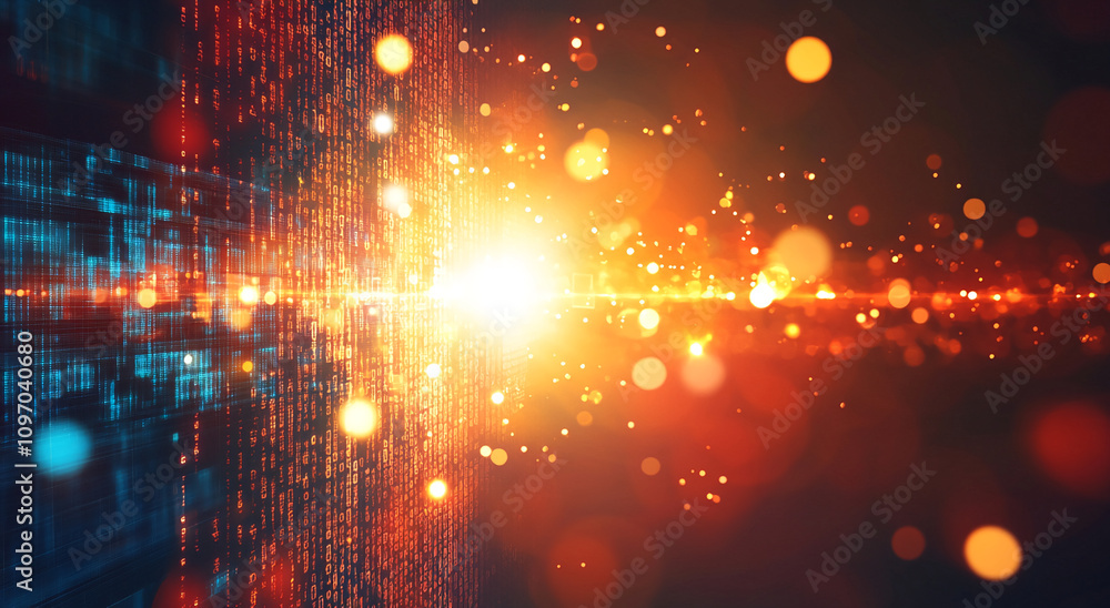 Aufkleber Vibrant burst of light and digital particles creating an abstract representation of data flow and energy