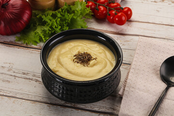 Gourmet cheese soup in the bowl
