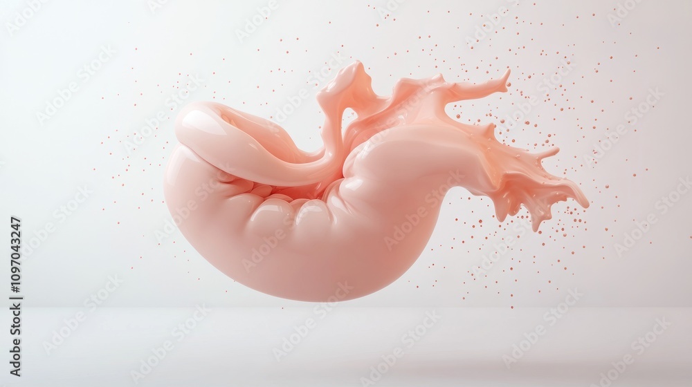 Aufkleber a stylized, floating representation of a stomach with fluid dynamics.