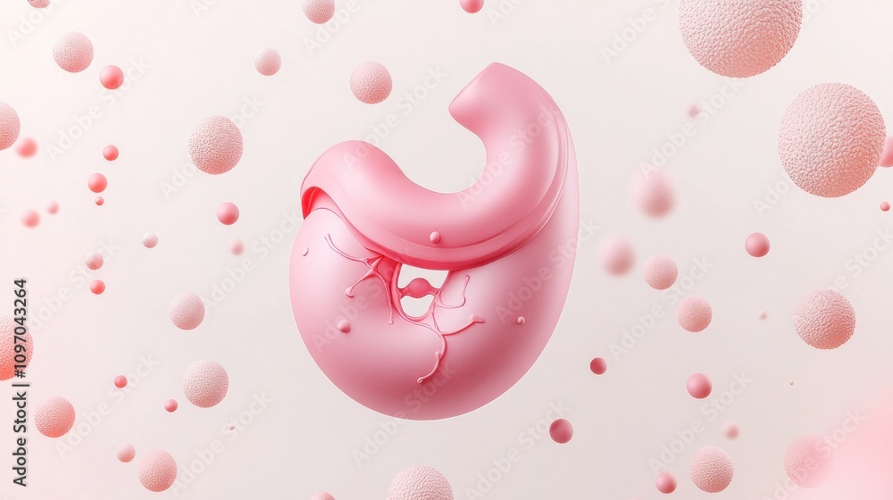 Poster Abstract representation of a stomach surrounded by floating particles, symbolizing digestion.