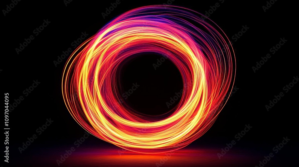 Poster a vibrant swirl of colorful light forms a mesmerizing circular pattern against a dark background, sh