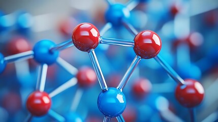 Molecular connections in vibrant blue and red representing chemistry concepts