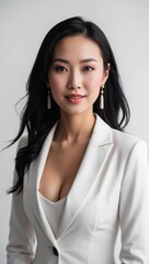 Fototapeta premium Close-up portrait of asian businesswoman on isolated background, asian corporate businesswoman