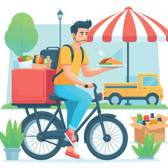 Fototapeta premium a boy is delivering food vector