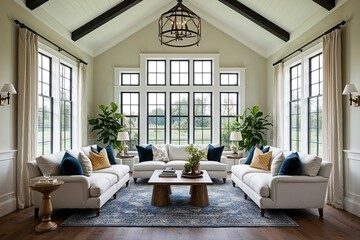 Fototapeta premium Charming Cottage Illustration with Expansive Windows and Welcoming Ambiance