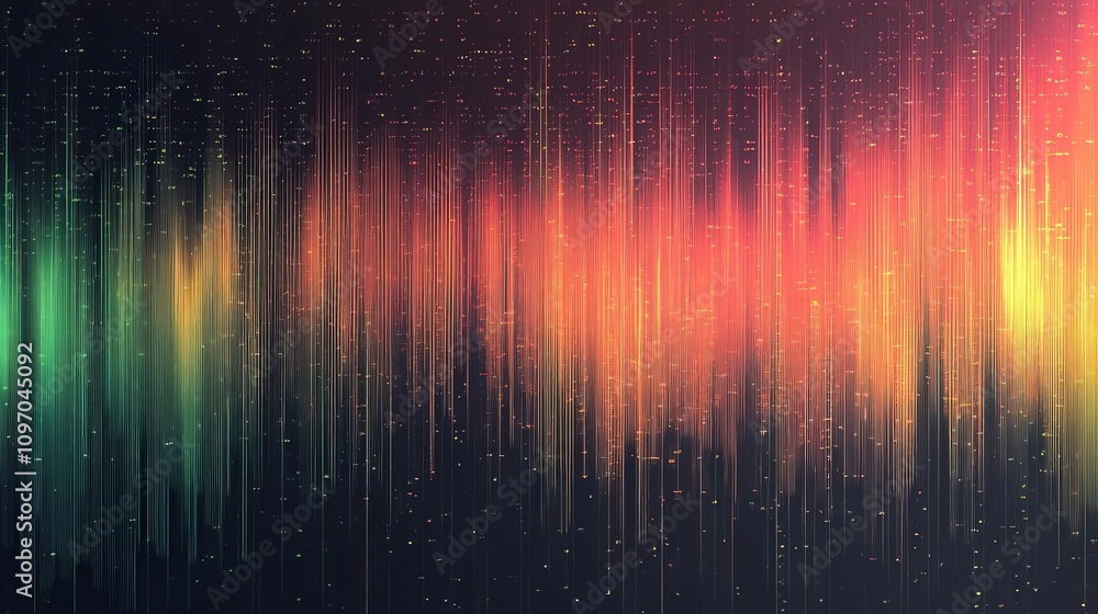 Poster a vibrant visual representation of sound waves, showcasing a spectrum of colors and dynamic patterns