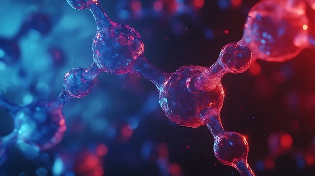 Scientific connections represented by abstract blue and red molecules design