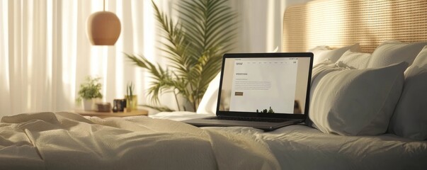 Laptop Resting On Bed In Sunlit Bedroom
